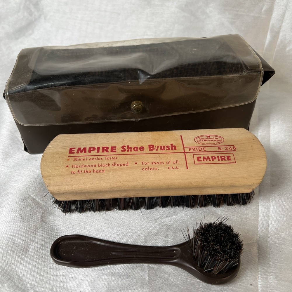 Vintage Empire Shoe Brush Brushes Lot of 2‎ & Vinyl Case - Made in The USA